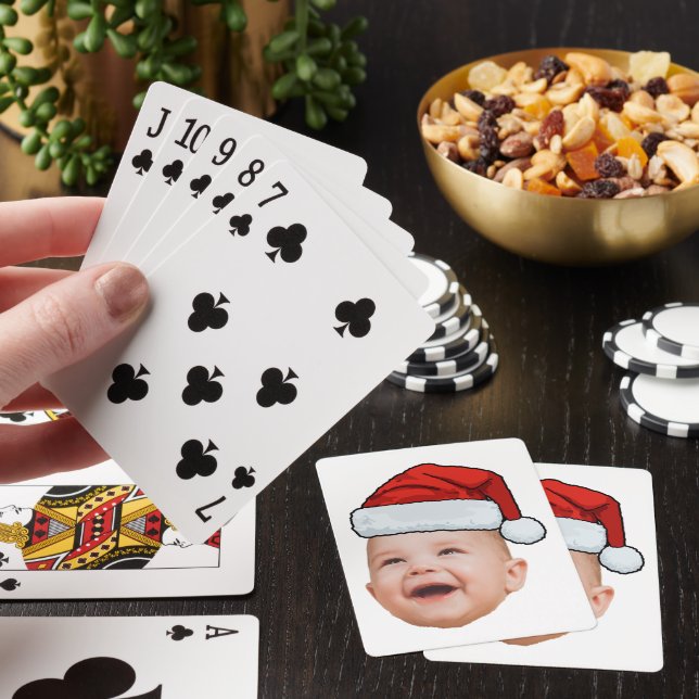 Custom Baby Face Photo Santa Hat Christmas Playing Cards (In Situ)