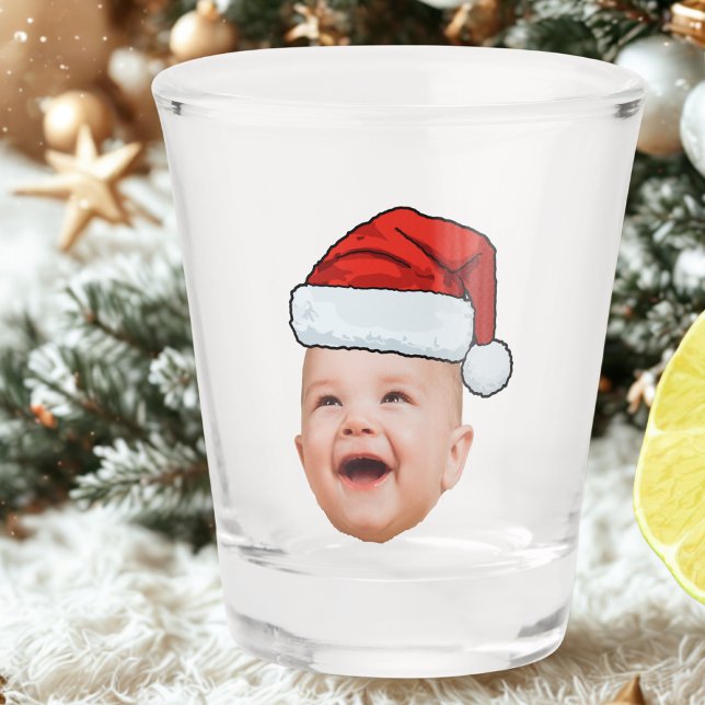Custom Baby Face Photo Santa Hat Christmas Shot Glass (Creator Uploaded)