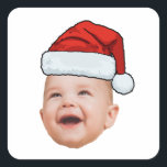 Custom Baby Face Photo Santa Hat Christmas Square Sticker<br><div class="desc">Custom Baby Face Photo Santa Hat Christmas Sticker</div>