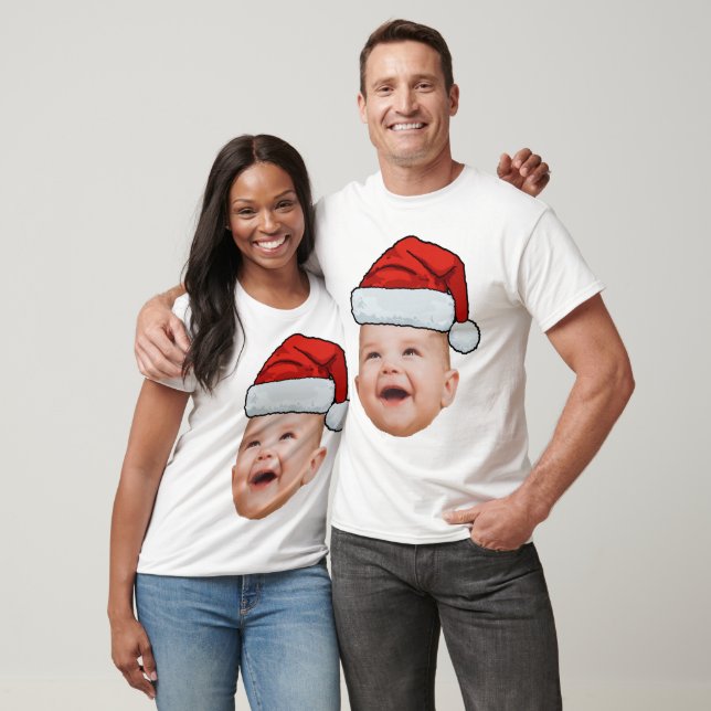 Custom Baby Face Photo Santa Hat Christmas T-Shirt (Unisex)