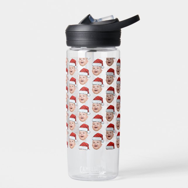 Custom Baby Face Photo Santa Hat Christmas Water Bottle (Left)