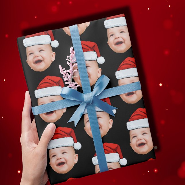 Custom Baby Face Photo Santa Hat Wrapping Paper (Creator Uploaded)
