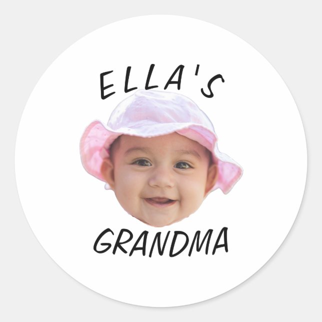 Custom Baby Face Photo Text Grandma Classic Round Sticker (Front)