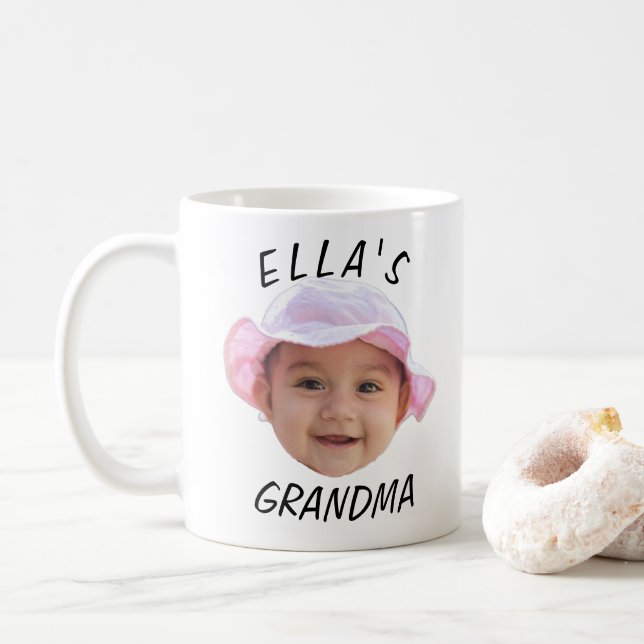 Custom Baby Face Photo Text Grandma Coffee Mug (With Donut)