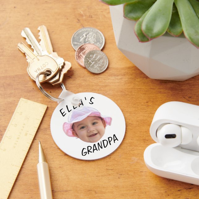 Custom Baby Face Photo Text Grandpa Keychain (Desk)