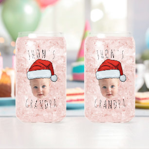 Custom Baby Face Santa Hat Christmas Photo Can Glass