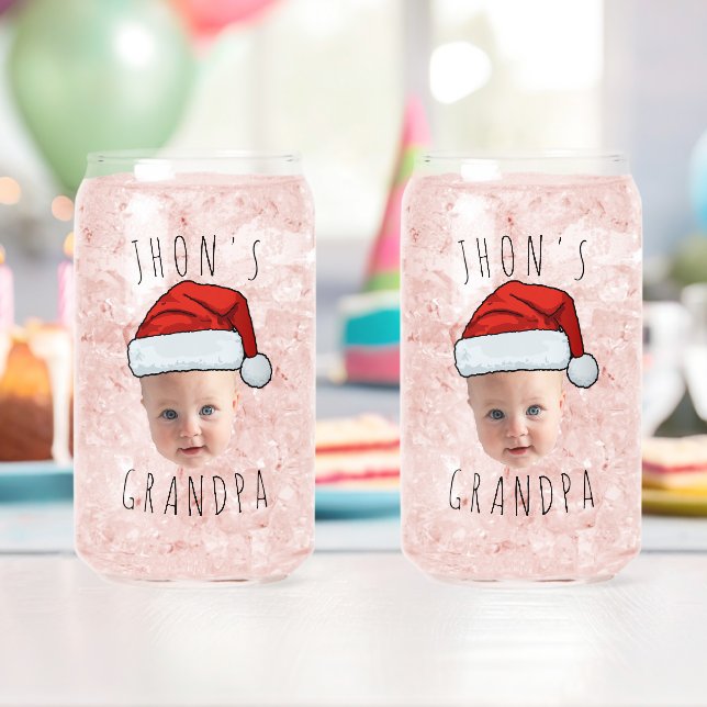 Custom Baby Face Santa Hat Christmas Photo Can Glass (Insitu (Birthday))