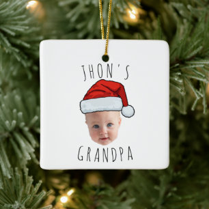 Custom Baby Face Santa Hat Christmas Photo Ceramic Ornament