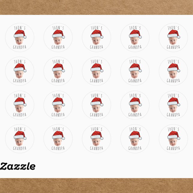 Custom Baby Face Santa Hat Christmas Photo Classic Round Sticker (Creator Uploaded)