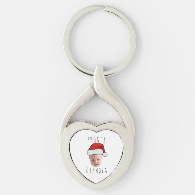 Custom Baby Face Santa Hat Christmas Photo Keychain (Front)