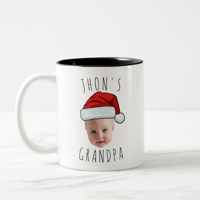 Custom Baby Face Santa Hat Christmas Photo Two-Tone Coffee Mug (Left)