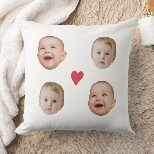 Custom Baby Face With Hearts 2 Photo Throw Pillow (Blanket)
