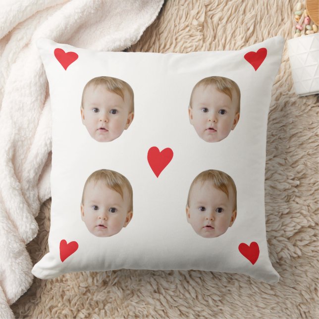Custom Baby Face With Hearts Throw Pillow (Blanket)