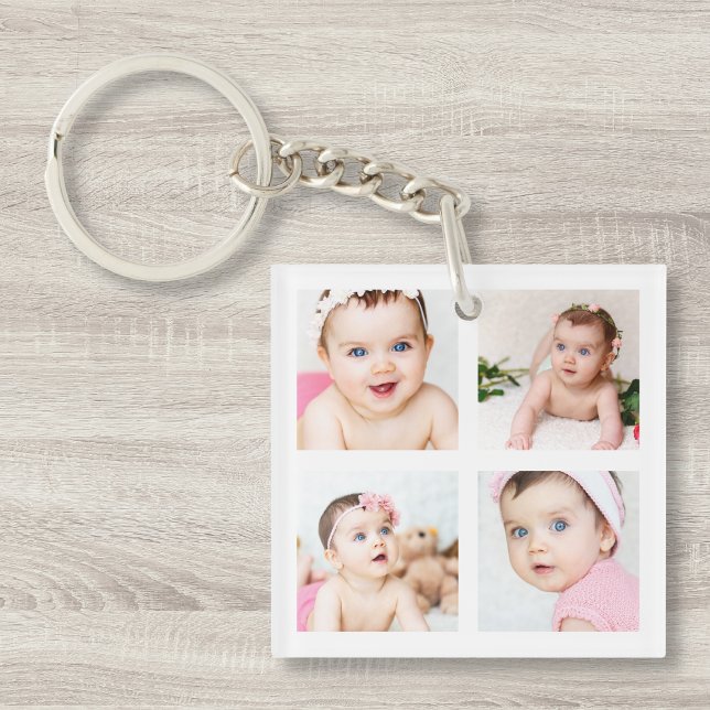 Custom Baby Family Photo Collage White 4 Images Keychain (Creator Uploaded)