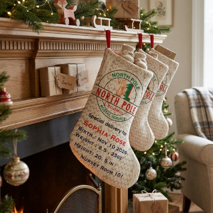 Custom Baby First Christmas North Pole birth stat  Small Christmas Stocking