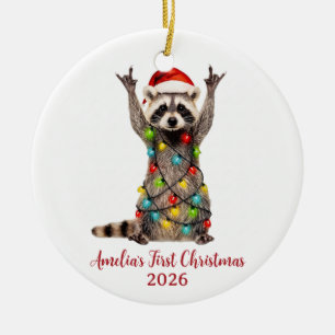 custom baby first christmas raccoon gift 2026 ceramic ornament