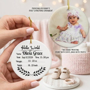 Custom Baby First Christmas with Photo and stats Ceramic Ornament