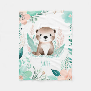 Custom Baby Fleece Blanket Boho Otter Design