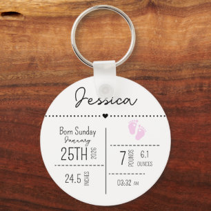 Custom Baby Girl Birth Stats Photo Keepsake  Keychain