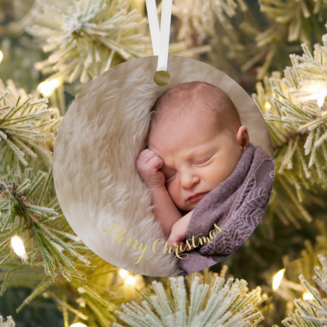 Custom Baby Girl Boy First 1st Christmas Photo DIY Metal Ornament (Insitu)