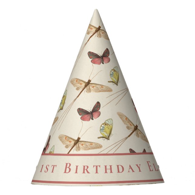 Custom Baby Girl First Birthday Fun Bug Pattern    Party Hat (Front)