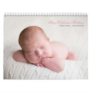 Custom Baby Girl Newborn Photo Chic Pink 2026 Wall Calendar