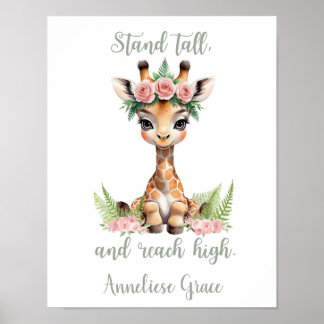 Custom Baby Girl Safari Nursery Cute Giraffe Poster