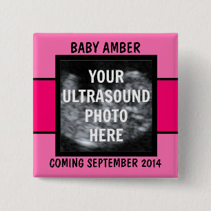Custom Baby Girl Ultrasound Photo 2 Inch Square Button