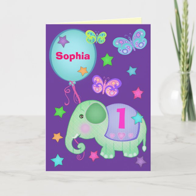 Custom Baby Girl's First Birthday Cupcake Card (Front)