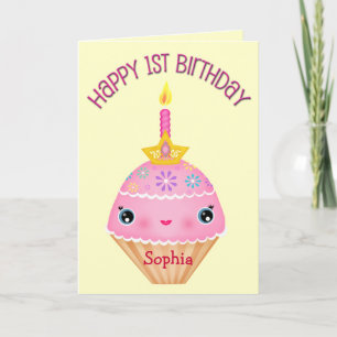 Custom Baby Girl's First Birthday Cupcake Card