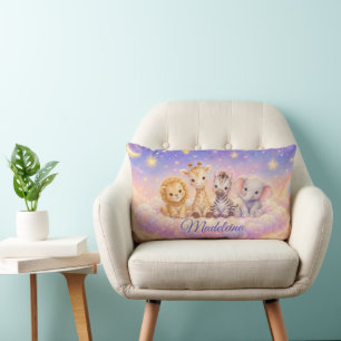Custom Baby Lion Giraffe Zebra and Elephant Lumbar Pillow