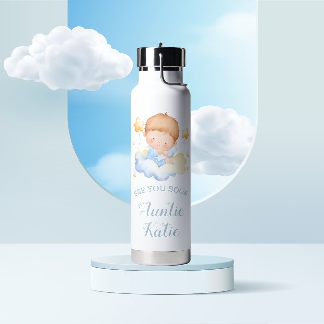 Custom Baby Name Blue Cloud Water Bottle (Creator Uploaded)