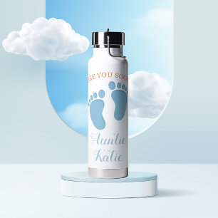 Custom Baby Name Blue Footprints Water Bottle