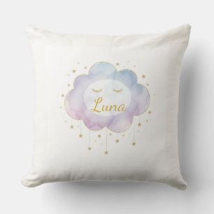 Custom Baby Name Lavender Watercolor Cloud Gold Ey Throw Pillow