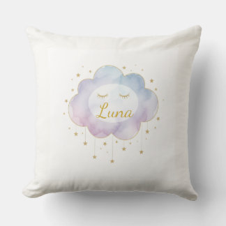 Custom Baby Name Lavender Watercolor Cloud Gold Ey Throw Pillow
