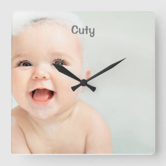 Custom Baby Name & Photo     Square Wall Clock
