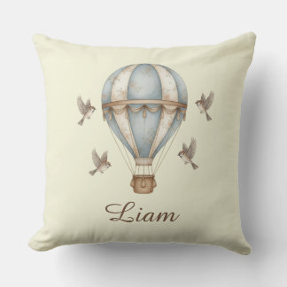 Custom Baby Name Watercolor Vintage Hot Air Balloo Throw Pillow