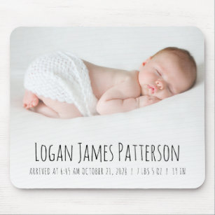 Custom Baby Photo Birth Stats Hand Lettering Mouse Pad