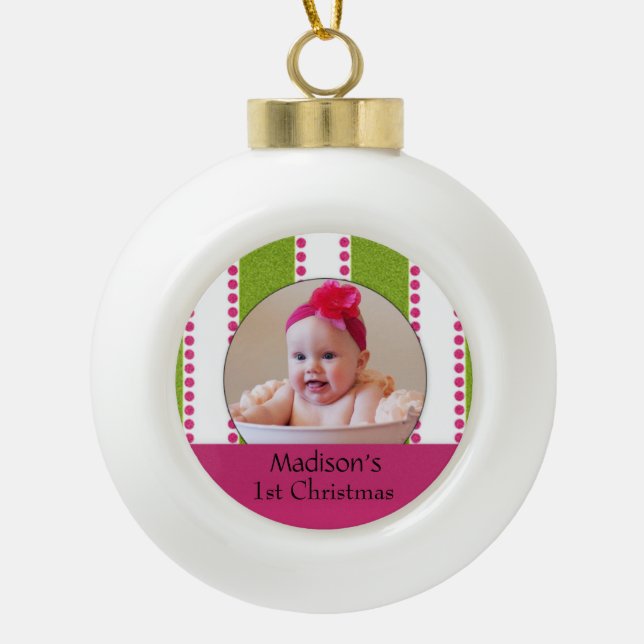 Custom Baby Photo Ceramic Ball Ornament (Front)