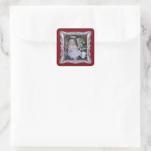Custom Baby Photo in Fancy Silver Frame Add Photo Square Sticker