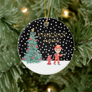 Custom Baby Photo Keepsake Fireman Christmas Tree Ceramic Ornament