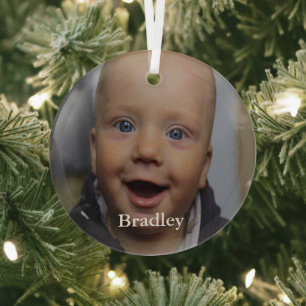 Custom baby photo personalized glass ornament