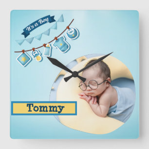 Custom Baby Photo -  Personalized Square Wall Clock