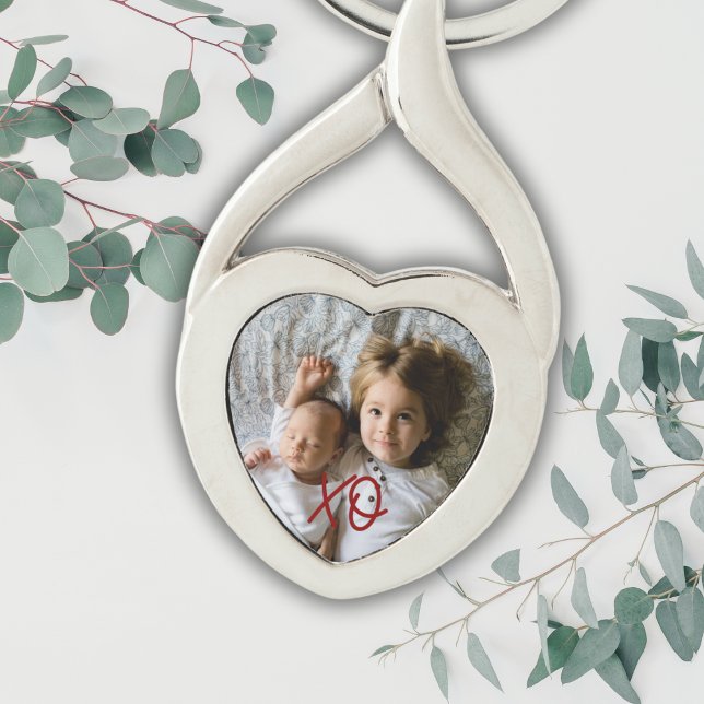 Custom Baby Photo Template Script XO Keepsake Keychain (Create a memorable keepsake gift for family by adding your own picture. The text color is editable.)