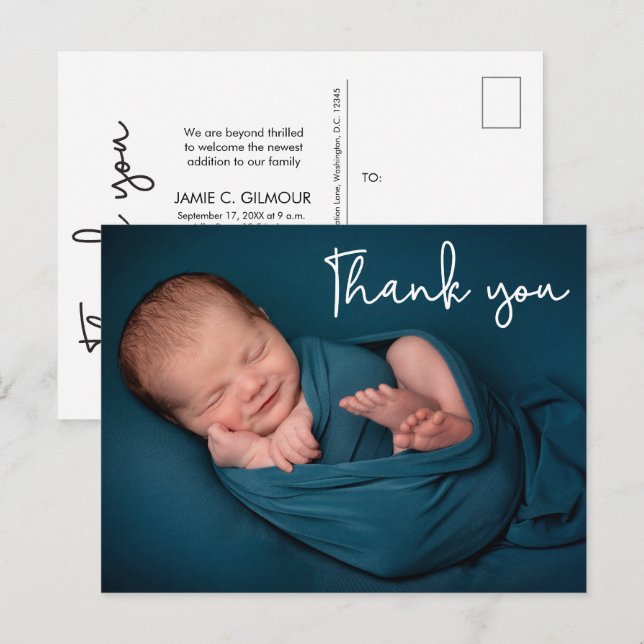 Custom Baby Photo Thank You Birth Announcement (Front/Back)