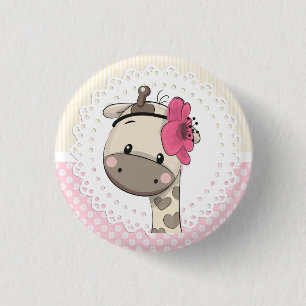 Custom Baby Pink Giraffe Botton   1 Inch Round Button