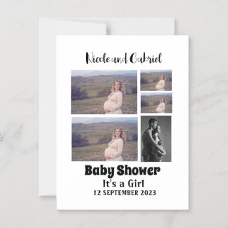 Custom Baby Shower 5 Photo Collage Magnetic Invitation