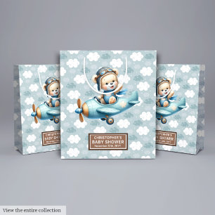 Custom Baby Shower Bag With Teddy Bear Pilot Art