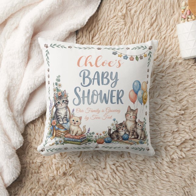 Custom Baby Shower Cat Theme Gift Throw Pillow  (Blanket)