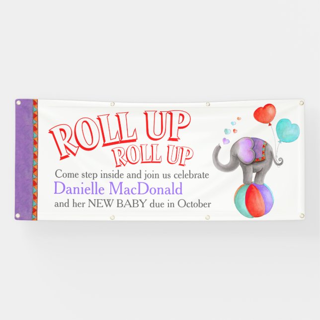 Custom baby shower circus elephant art banner (Horizontal)